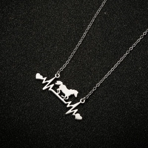 Horse Pendant Necklace Stainless Steel Heartbeat EKG Line Heart Running Horse Minimalist Fashion Jewelry For Women