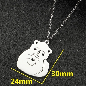 Silver stainless steel cat pendant necklace with heart cutout, measuring 30mm by 24mm