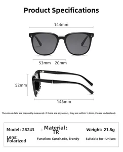 Tabella taglie per occhiali da sole squadrati polarizzati con montatura TR larga 144mm