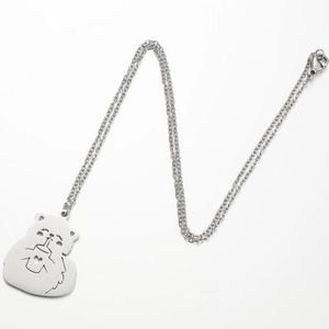 Cartoon stainless steel cat drinking beverage pendant necklace with fine link chain