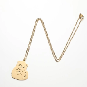 Detailed view of cute cartoon cat pendant necklace with gold finish and lobster clasp