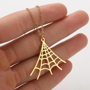 Spider Web Pendant Necklace Stainless Steel Hollow Out Hip Hop Gothic Halloween Jewelry For Women Men