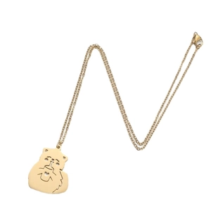 Minimalist gold cat necklace with cute cartoon kitten drinking pendant for women