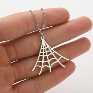 Gothic hip hop spider web pendant necklace in silver stainless steel finish