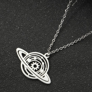 Planet Saturn Pendant Necklace Stainless Steel Hollow Universe Star Sun Gothic Punk Jewelry For Women Men