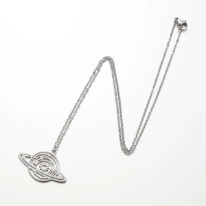 Punk style stainless steel Saturn planet pendant necklace with delicate link chain
