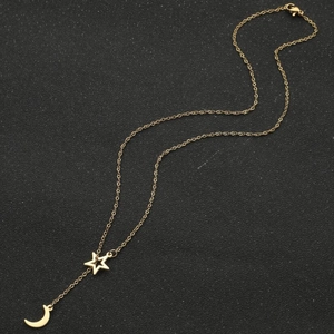 Collier à pendentifs étoile et lune dorés avec chaîne élégante pour un look hivernal