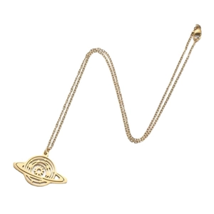 Golden stainless steel planet necklace with a hollow sun pendant and orbital ring design