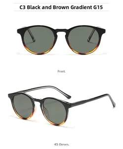 Front and 45-degree angle view of vintage round sunglasses with black tea leopard frames