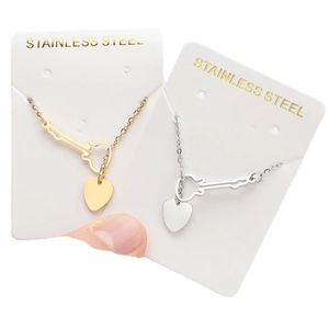 Ensemble collier pour femme avec pendentifs cœur et guitare en acier inoxydable bicolore