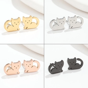Boucles D'oreilles Chat En Acier Inoxydable Silhouette De Chaton Animal Mignon Minimaliste Bijoux De Piercing Pour Femmes Filles