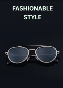 Detail of gunmetal steampunk sunglasses with double bridge design and mirrored reflection