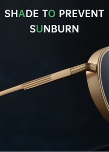 Macro shot of gold metal temples with refined anti-slip texture on punk round sunglasses