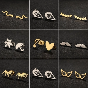 Asymmetric Stud Earrings Stainless Steel Heart Angel Wings Snowflake Musical Note Cartoon Patterns Trendy Jewelry