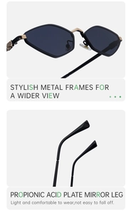 Detail of stylish metal polygon frames and comfortable propionic acid plate temples