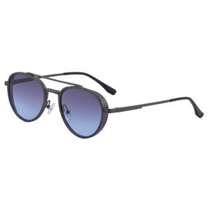 Steampunk round metal sunglasses with blue-purple gradient lenses and double bridge