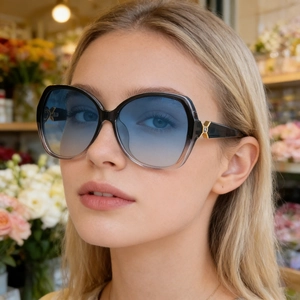 Damen Mode Quadratisch Übergroßer Rahmen Polarisierte Sonnenbrille UV400 Schutz Schattierung Verlauf Gläser Metall Strass Dekor Reisen