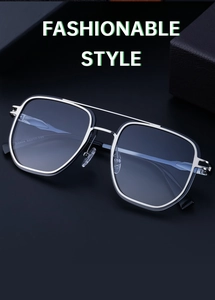 Detailed view of silver metal double bridge frame for square fashion sunglasses