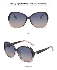 Front- und 45-Grad-Ansichten der quadratischen Farbverlauf-Sonnenbrille mit Metalldetails