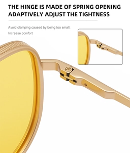 Détail de la charnière à ressort en métal sur les lunettes de soleil pour un confort accru