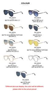 Multiples coloris pour lunettes de soleil pilote carrées avec branches en métal et anti-bleu