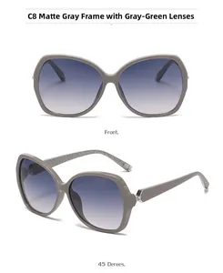 Detailansicht der grauen quadratischen Polarisations-Sonnenbrille mit Verlaufsgläsern