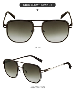 Detail view of Gold Brown Gray C3 sunglasses with double bridge and gradient lenses