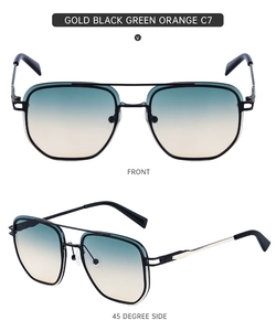 Front and 45-degree side views of square pilot sunglasses with gradient lenses