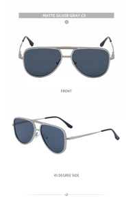 Lunettes de soleil aviateur classiques avec monture gris argent mat et verres gris