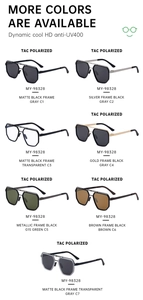 Detailed grid showing square polarized sunglasses in multiple colors and TAC lenses