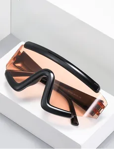 Macro view of model W68290 sports sunglasses with unique W-shaped wave bridge and dark lens