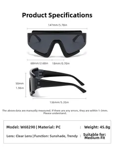 Detailed size specifications for oversized aerodynamic windproof cycling sunglasses