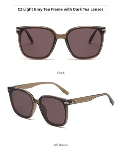 Front and 45-degree views of square polarized sunglasses with light tea translucent frames
