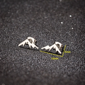 Minimalist stainless steel snow mountain peak stud earrings with brushed metal finish