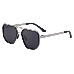 Men's polarized sunglasses featuring a black octagonal frame and silver double bridge