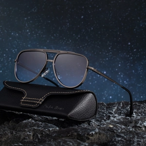 Lunettes de soleil aviateur pour hommes avec verres dégradés et étui en cuir