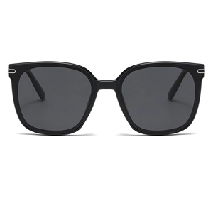Classic square polarized sunglasses for men with black frames and silver metal accents