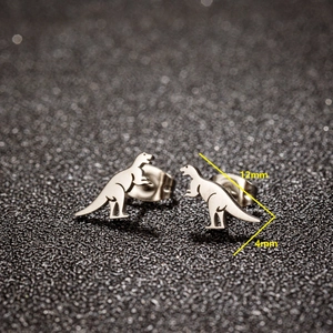 Cute mini dinosaur stud earrings in stainless steel for women, size 12mm by 4mm