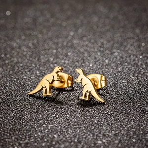 Cute golden dinosaur stud earrings for women with a minimalist silhouette design