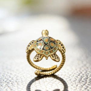 Sea Turtle Open Ring Copper Gold Plated Colorful Enamel Animal Adjustable Fashion Jewelry Women Retro