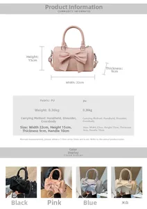 Size and material chart for the bow cylinder bag including PU fabric and 22x15x9cm dimensions