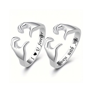 Romantic Hand Heart Couple Rings Copper Silver Plated Adjustable Open Ring Engraved I Love You Jewelry Gift