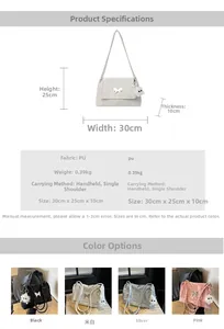 Size chart and color display for large silver tote bag with metallic butterfly buckle