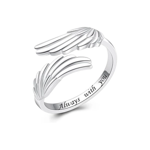 Verstellbarer Engelsflügel-Ring aus Silber mit Always with you Innengravur für Paare