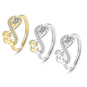 Copper Cubic Zirconia Ring Infinity Heart Baby Footprints Adjustable Open Finger Jewelry For Women Mother Gift