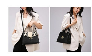 Detail of snake skin and crocodile pattern handbags with stylish gold ring locks