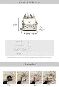 Detailed size chart and specifications for the mini bow crossbody bag with PU leather
