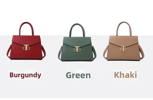 Stone pattern shoulder bags in wine red, green and khaki with gold metal buckles