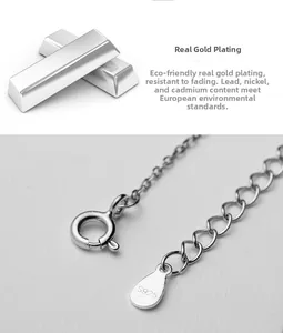 Detail of S925 sterling silver spring ring clasp and lead-free real gold plating finish
