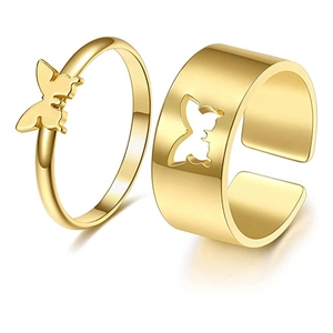 Bagues De Couple Papillon Dinosaure Cœur Éclair Cuivre Ouvert Ajustable Bijoux Mode Punk Pour Hommes Femmes